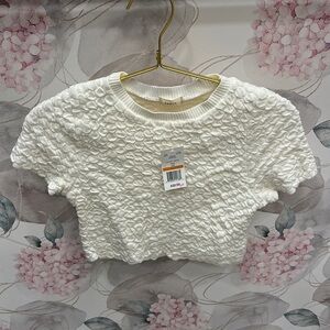 CUTE white cropped tee!! Never worn and brand new!!